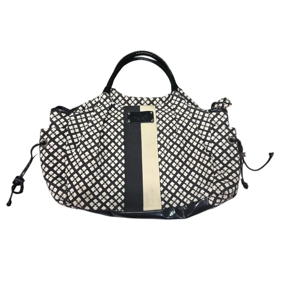 Kate Spade New York Stevie Diaper Bag Tote Black White Spade Print Racing Stripe